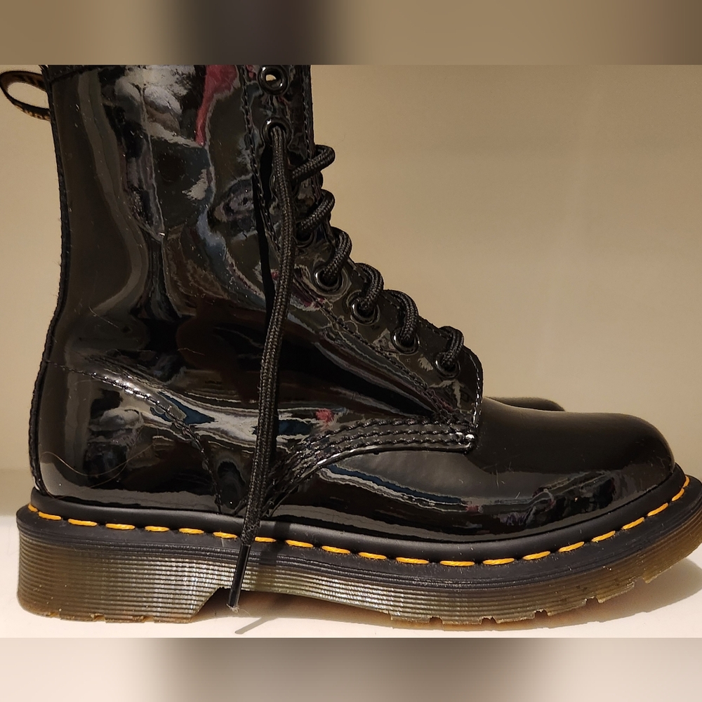 Dr. Martens Black Combat Boots with Glossy Finish